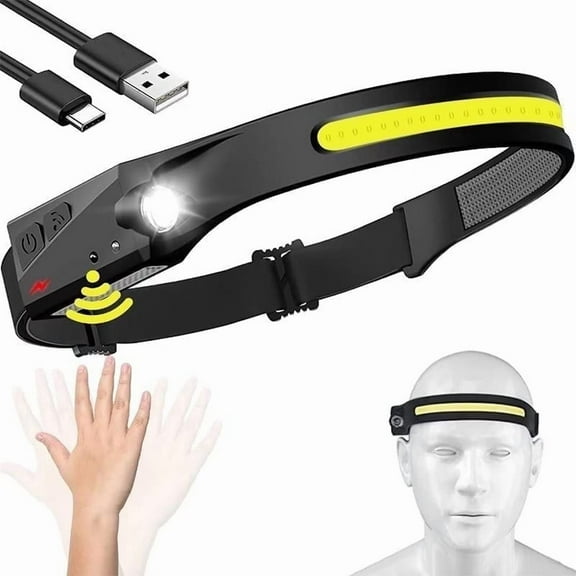 LED Headlamp 350Lumens 230° Wide Beam Rechargeable Headlamp with Motion Sensor & 6 Light Modes, IPX4 Waterproof, Bright Hands-Free Light for Camping Hiking Outdoor Activities