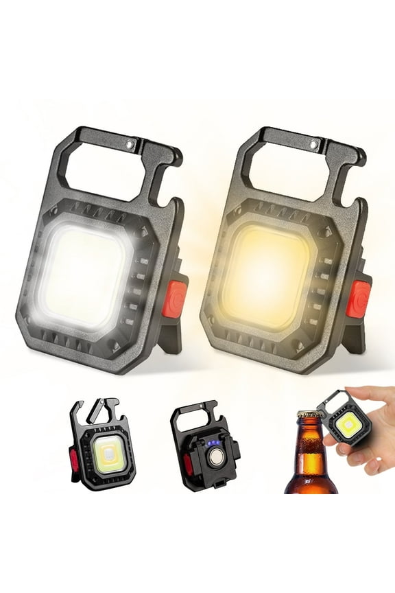 Mini Keychain Flashlight 2-Pack 1000 Lumens IPX6 Waterproof, 7 Modes COB USB-C Rechargeable with Magnetic Base for Camping, Hiking, Emergencies