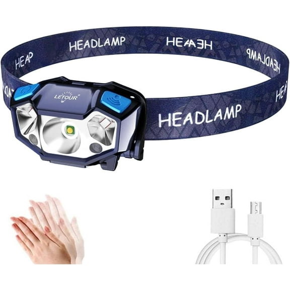 LETOUR Mini Sensor Headlamp 600LM Bright Flashlight 5 Modes Dimming Headlight Outdoor Waterproof Head Torch