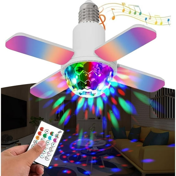 LETOUR RGB Disco Party Light 4 Plade LED Light with Timer Remote Control, Multi-Color Music Sync, 5000 Lumen Daylight Mode, Bluetooth Speaker 2-in-1 Crystal Mirror Ball & Ceiling Light