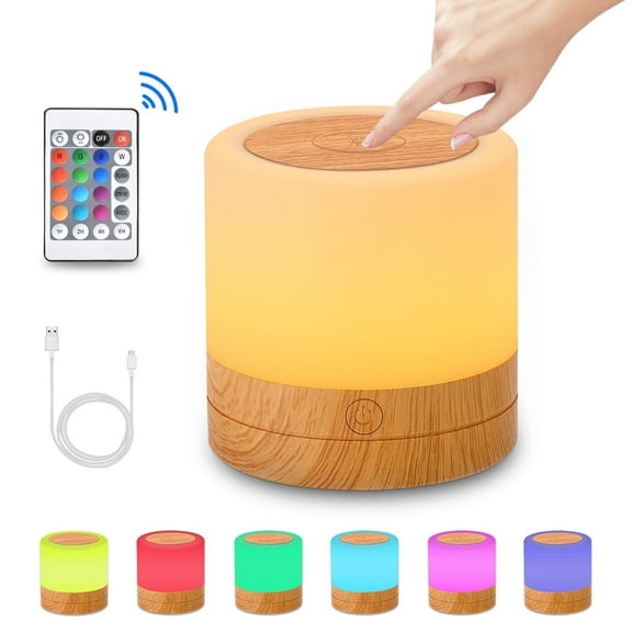LETOUR Night Light RGB Touch Lamp 3 Level Dimming, 3000K Warm White & 7 Color Modes, USB Rechargeable with Remote Timer 1800mAh for Bedroom, Camping, Office