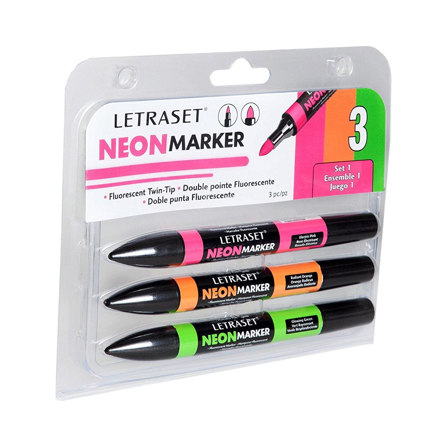 LETRASET Twin Tip NeonMarker Fluorescent Color Set 1 - 3 Count
