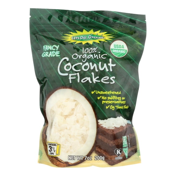 LETS DO ORGANIC - Organic Unsweetened Coconut Flakes for Baking and Toppings - 7 oz, .Case of 12