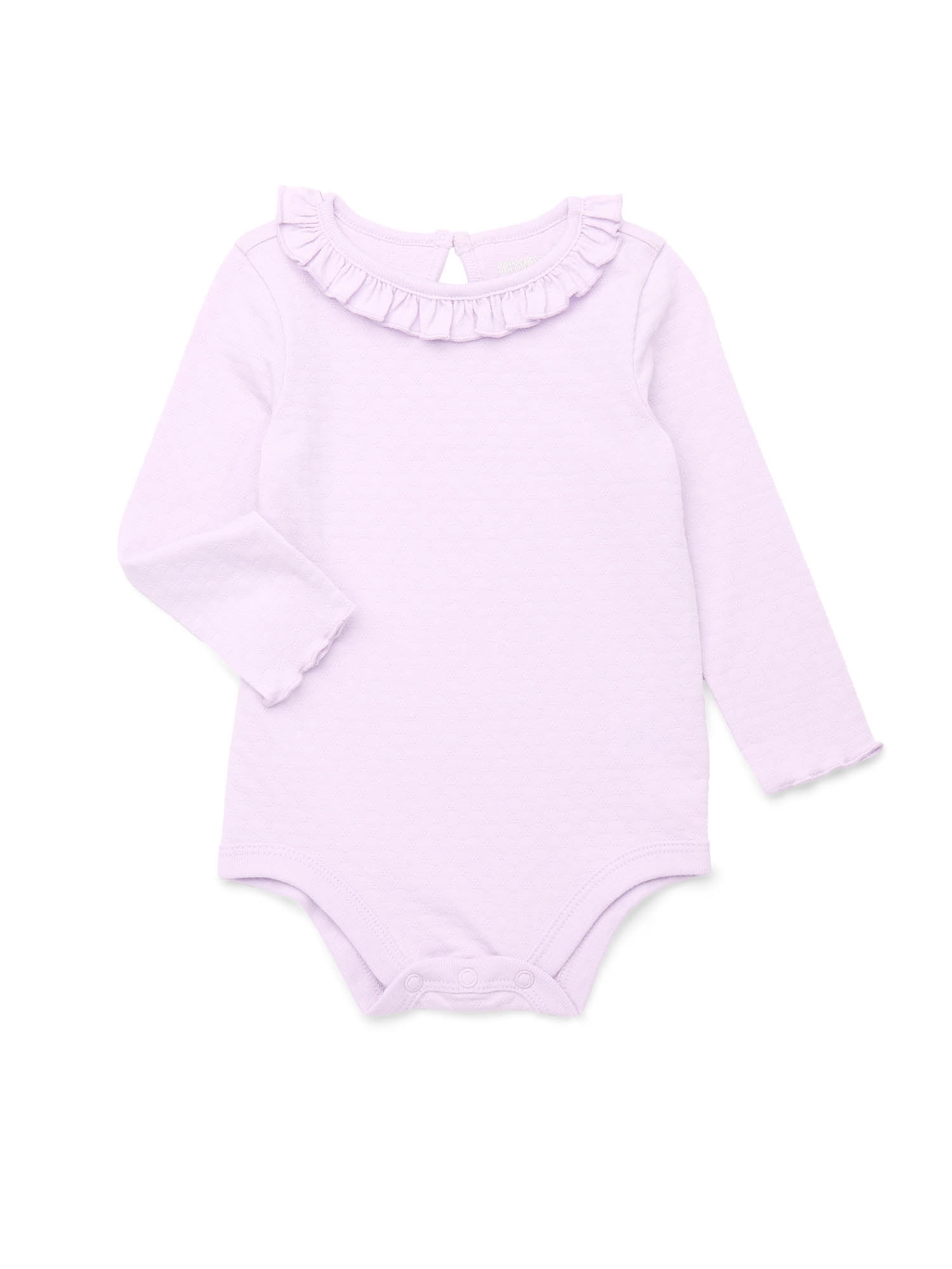 Garanimals Baby Girl Lettuce Edge Bodysuit with Long Sleeves, Sizes 0-24 Months