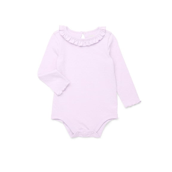 Garanimals Baby Girl Lettuce Edge Bodysuit with Long Sleeves, Sizes 0-24 Months