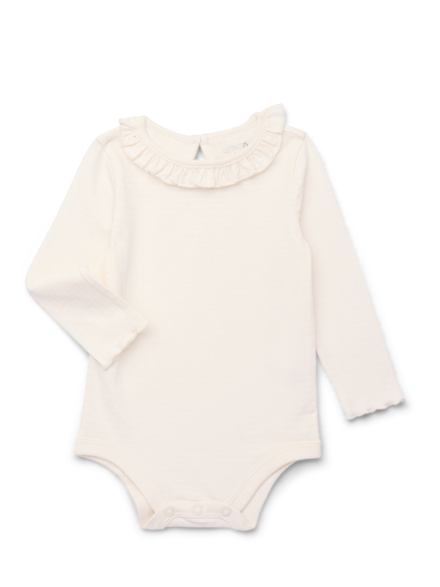 Garanimals Baby Girl Lettuce Edge Bodysuit with Long Sleeves, Sizes 0-24 Months