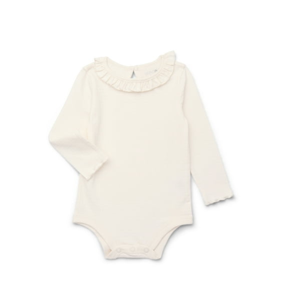 Garanimals Baby Girl Lettuce Edge Bodysuit with Long Sleeves, Sizes 0-24 Months