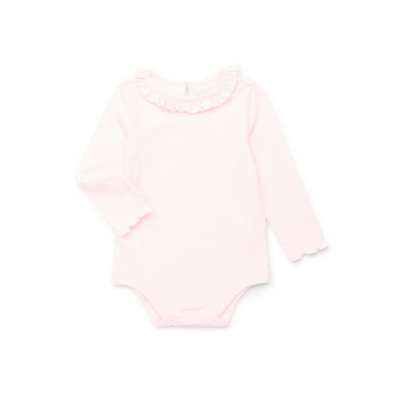 Garanimals Baby Girl Lettuce Edge Bodysuit with Long Sleeves, Sizes 0-24 Months