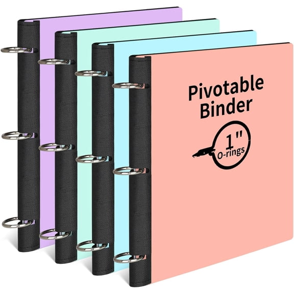 LETVPVOW 4 Pcs 360 Pivotable 3 Ring Binder, Soft 1 inch Binders Ring, Flexible Thin Three Binder Fits 8.5" x 11", for Home, School and Office-Blue, Green, Pink, Purple