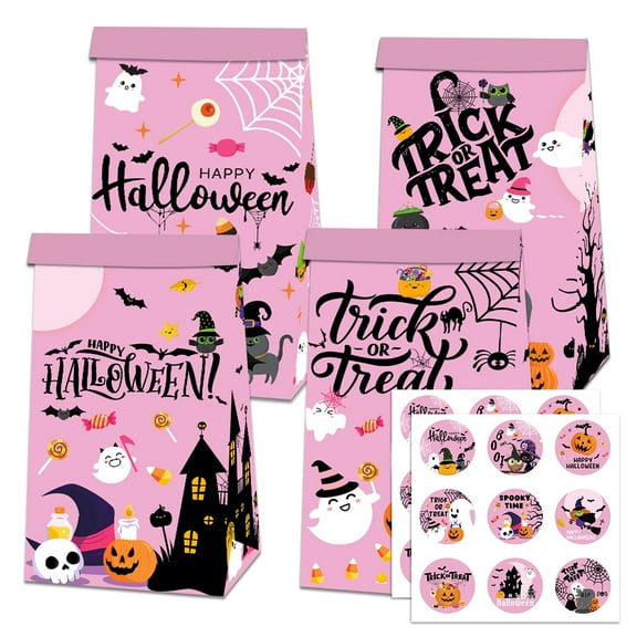 LEUCHTAMOR 12pcs Halloween Candy Bags with 18pcs Halloween Stickers,Treat Bags Cookie Goodies Gift Bags for Halloween