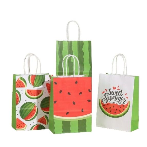 LEUCHTAMOR 16pcs Watermelon Pattern Party Bags Watermelon Paper Goodie Bags Party Favor Bags Gift Treat Candy Bags for Pool Party Decorations
