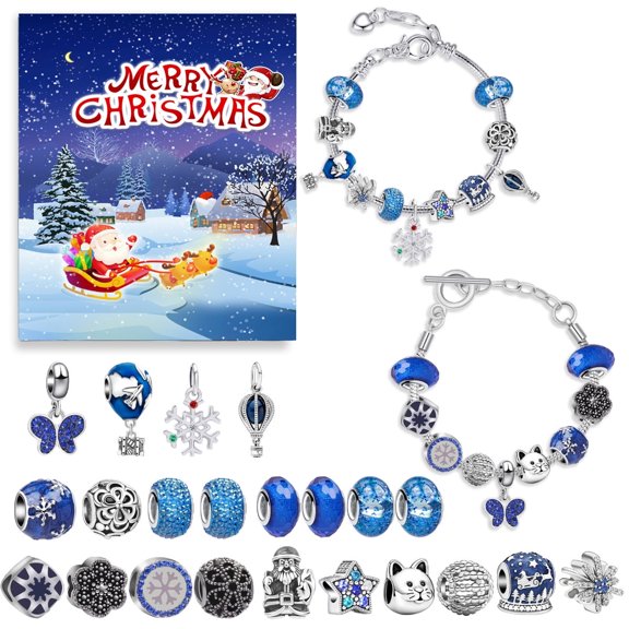 LEUCHTAMOR Christmas Beads for Jewelry Making,Blue Crystal Beads Christmas Acrylic Spacer Beads for Xmas Bracelet,Xmas Gift for Girl