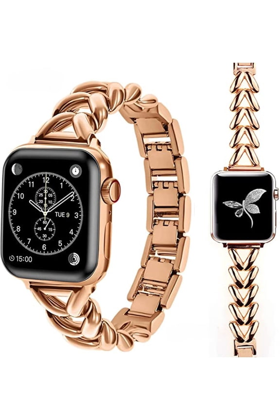 Metal Band Compatible with Apple Watch Band 38mm 40mm 42mm 44mm 45mm Women Iwatch Series 8 7,Ultra Series 6, SE, Series 5/4/3/2/1 Jewelry Metal Chain Wristband