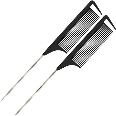 Hair Stylist Rat Tail Combs, Braiding Hair Parting Combs, Detangling Teasing Comb (Black - 2 Packs)