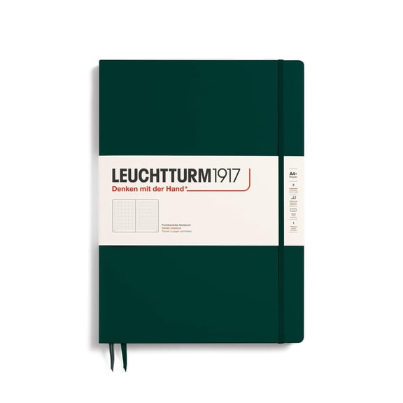 LEUCHTTURM1917 - Notebook Hardcover Master Slim A4+ - 123 Numbered Pages for Writing and Journaling (Forest Green, Dotted)