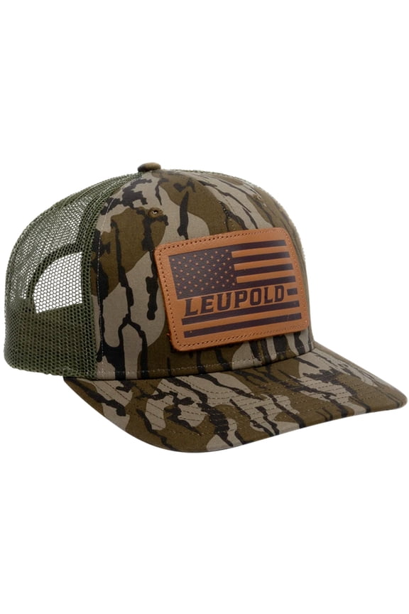 Unisex Leather Flag Bottomland Camo/Green Snap-Back Trucker Hat (172600)