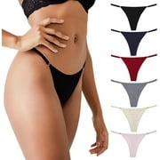 LEVAO Cotton Thongs for Women Sexy Underwear G-String Panties Rhinestone T-Back Bikini 6 Pack S-XL