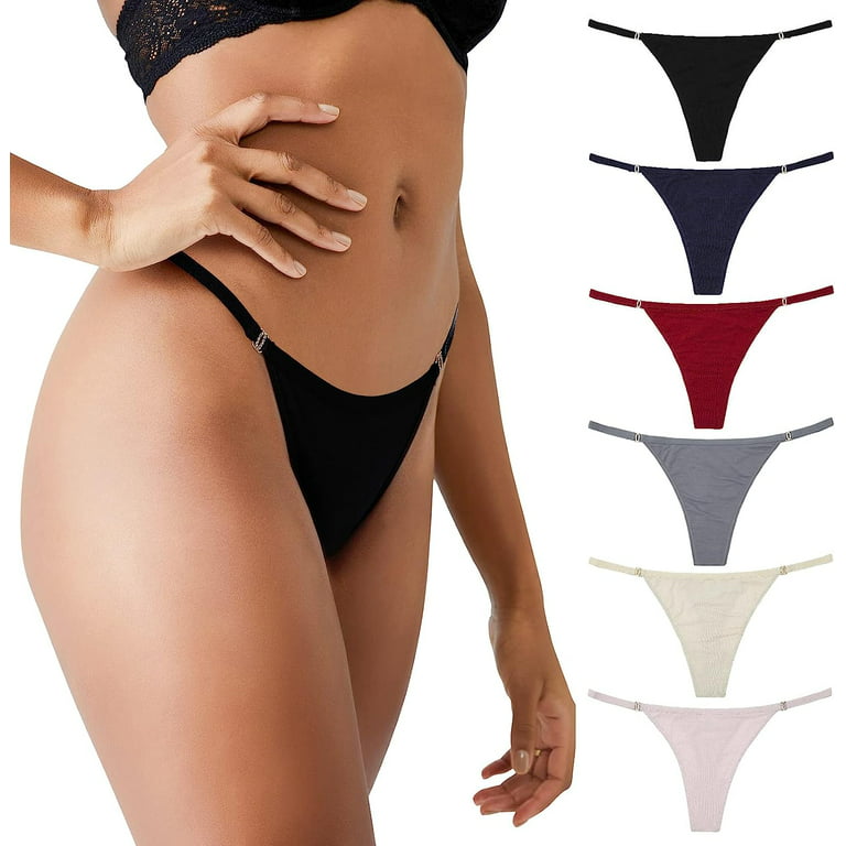 LEVAO Cotton Thongs for Women Sexy Underwear G-String Panties Rhinestone  T-Back Bikini 6 Pack S-XL