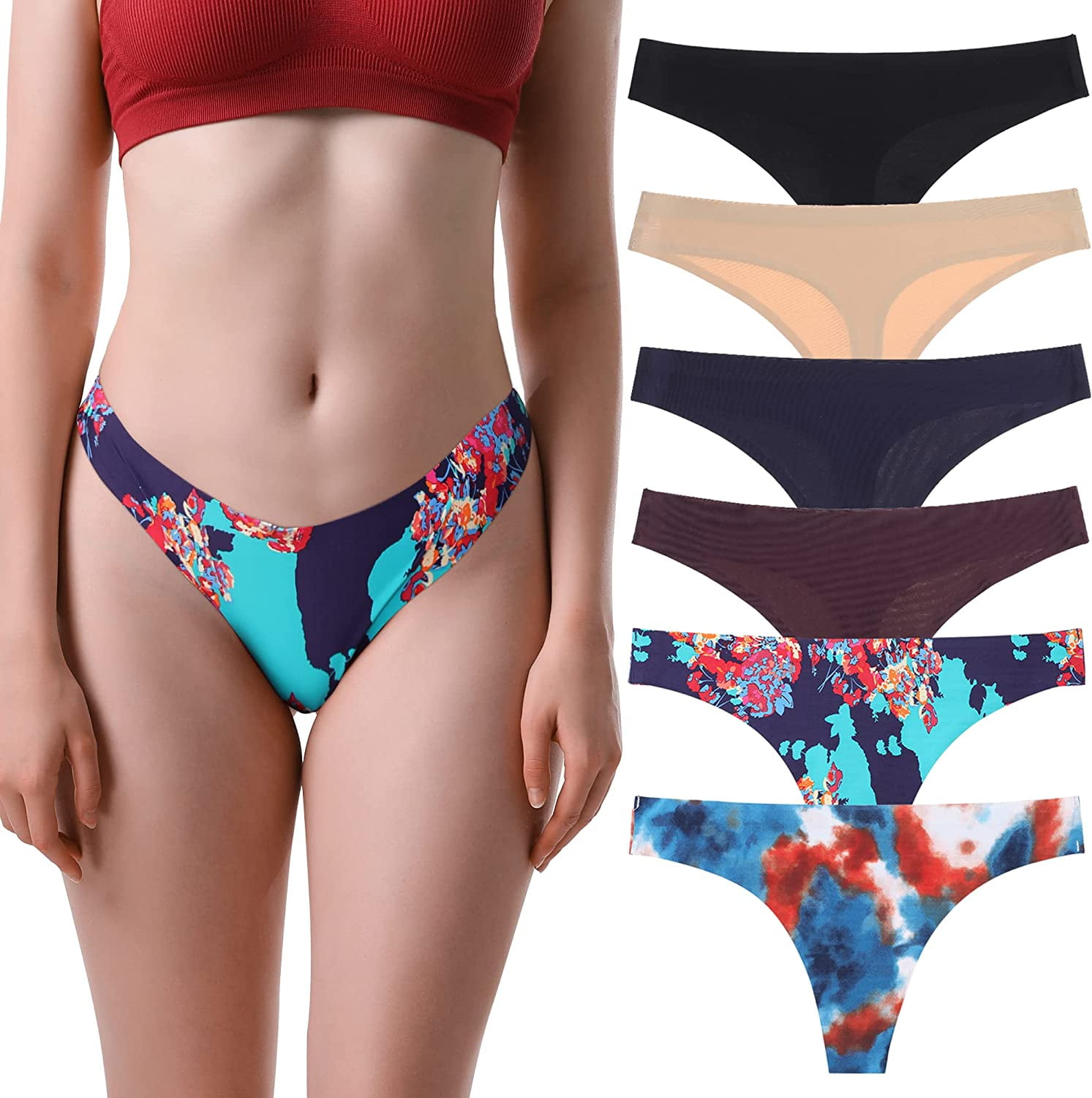 BIONEK Women's Satin Bikini Panties - Pack of 6 Silky Lace Underwear