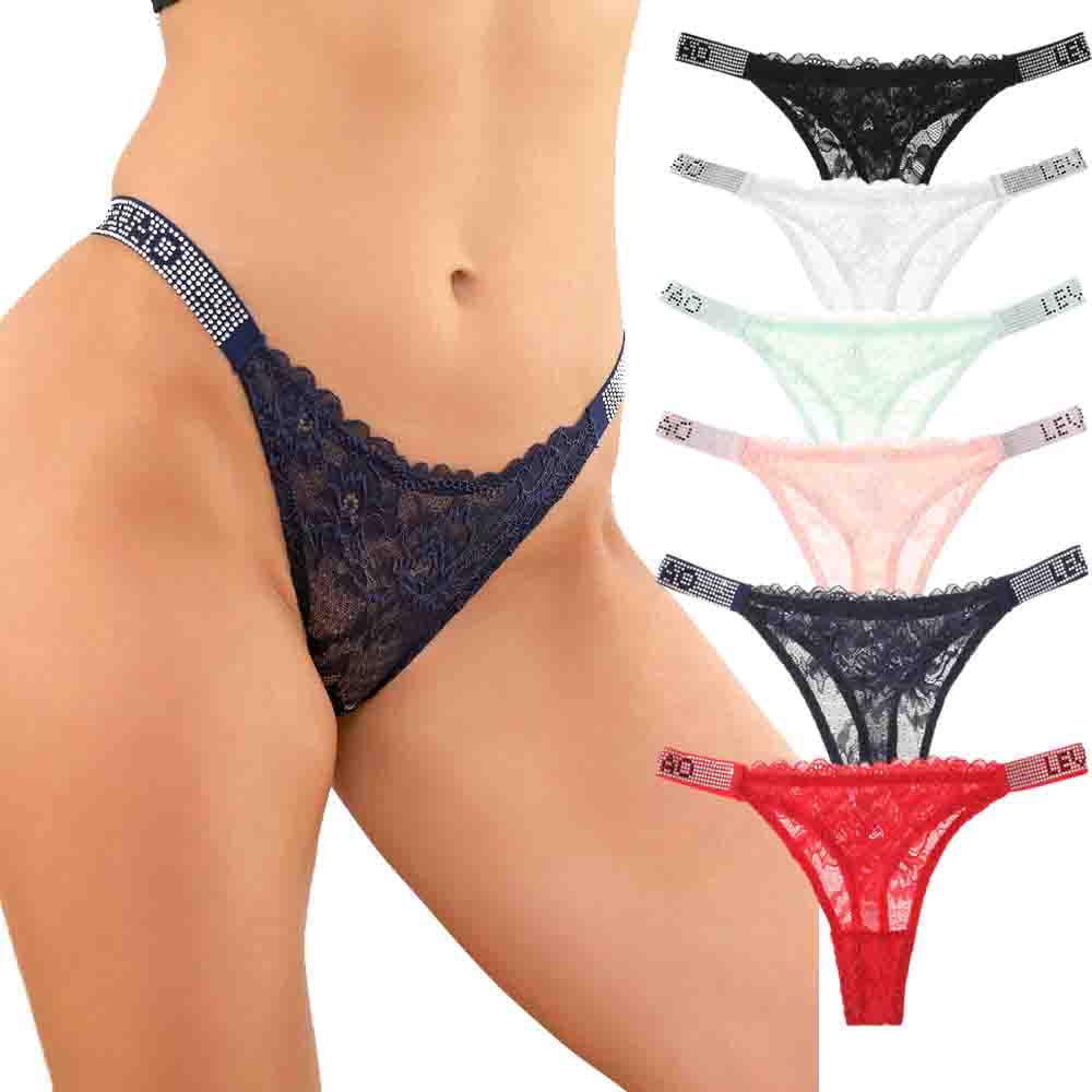 Levao Sexy Panties Women Thongs Letter Rhinestones G String Low Rise Tanga Stretch Underwear 6