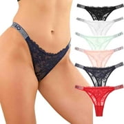 LEVAO Sexy Panties Women Thongs Letter Rhinestones G-String Low-Rise Tanga Stretch Underwear 6 Pack S-XL
