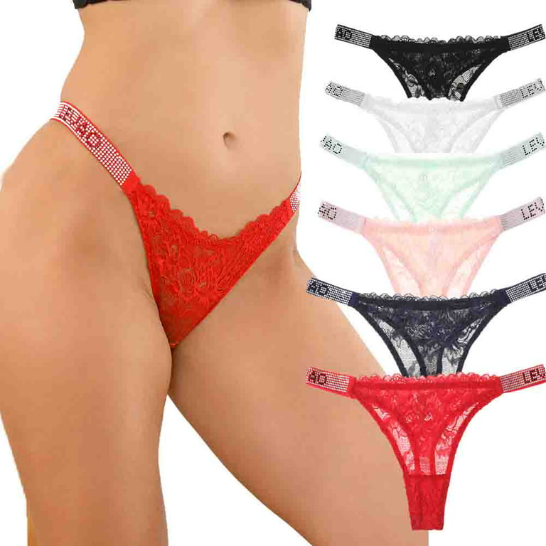  LEVAO Thongs for Women Lace Underwear Tangas Sexy Low Waist  Panties Pack of 6 (6 Pack-B(black/blue/red/White/nude/Flesh pink), S) :  Clothing, Shoes & Jewelry