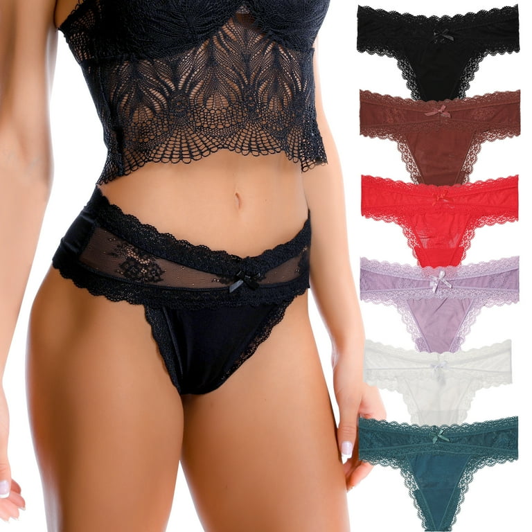 LEVAO Sexy Lace Thong Panties Women Seamless Thong Underwear Lace T-Back  Bikini Panties 6 Pack S-XL
