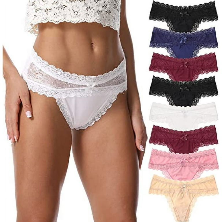 LEVAO Sexy Thongs for Women Lace Underwear Stretch Briefs Seamless Bikini  Panties 8 pack S-XL