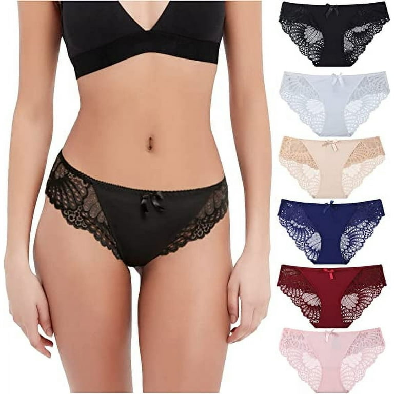 LEVAO Women Cheeky Underwear Soft Stretch Briefs Low Rise Lace Bikini  Panties 6 Pack S-XL