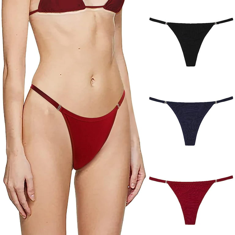LEVAO Women Cotton Thongs Sexy Underwear G-String Panties Rhinestone T-Back  Tangas Low Rise Bikini 3 Pack S-XL