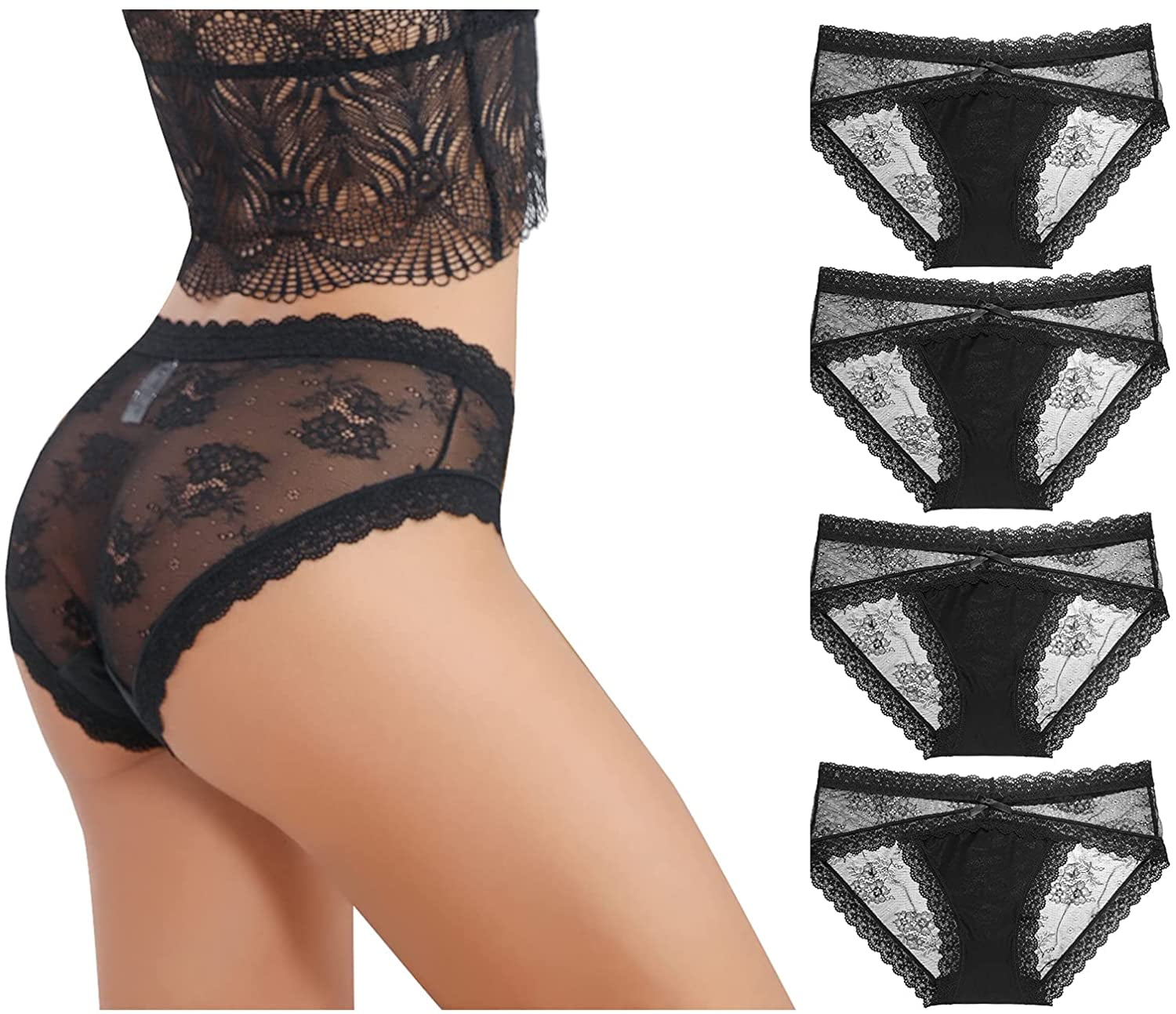 LEVAO Women Lace Underwear Sexy Breathable Hipster Panties Stretch Seamless  Biki