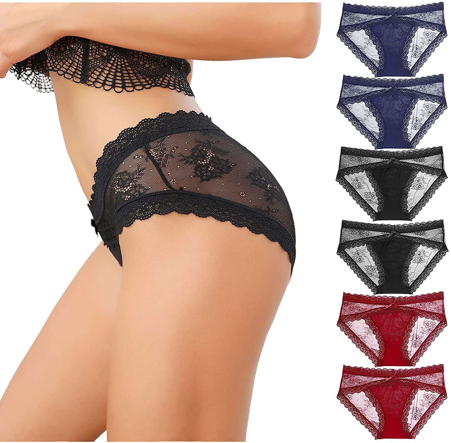 Women's Sexy Lace Panties Semi-Transparent Nylon Low Waist Stretch
