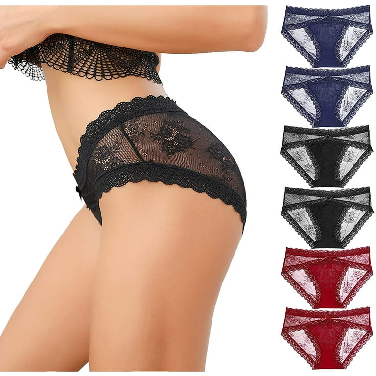 LEVAO Women Lace Underwear Sexy Breathable Hipster Panties Stretch Seamless  Bikini Briefs 6 Pack S-2XL