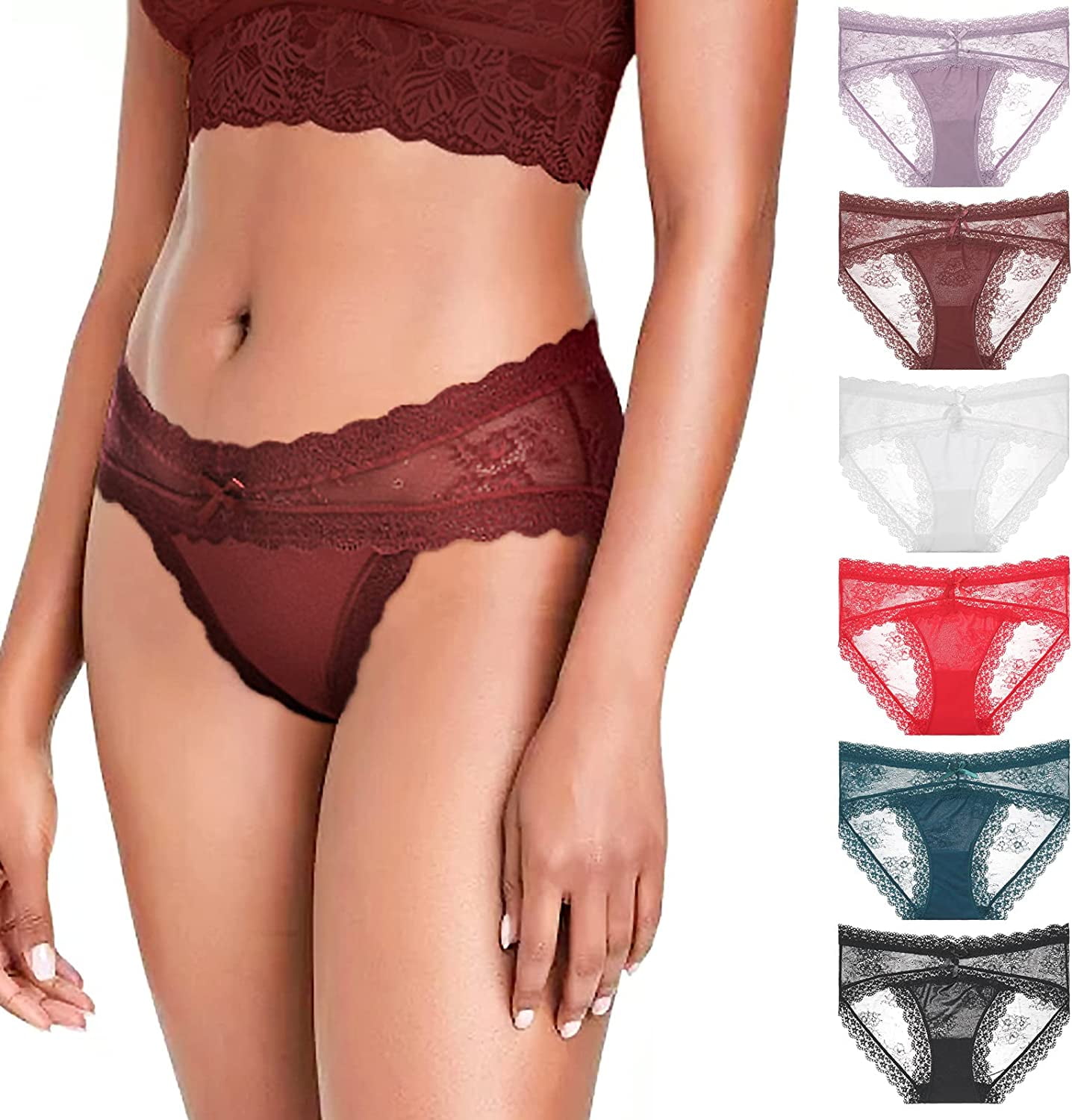 LEVAO Women Underwear Lace Panties Sexy Bikini Hi Cut Briefs Pack of 6