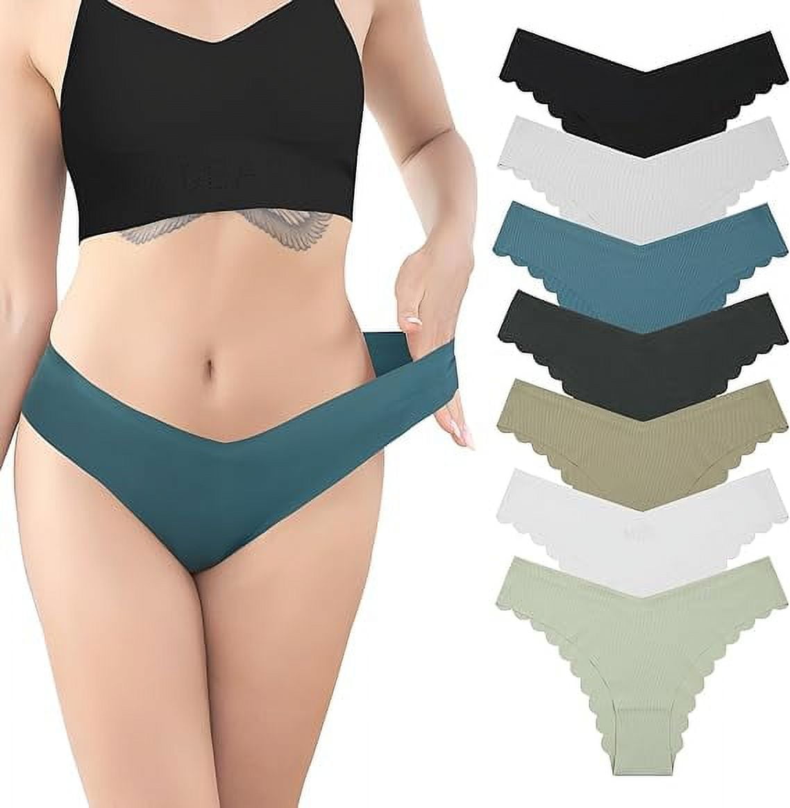  LEVAO Seamless Thongs for Women-No Show Underwear-Invisible  Silky Panties- Sexy V-waisted Wavy Sides G-String Panties 7 Pack :  Clothing, Shoes & Jewelry