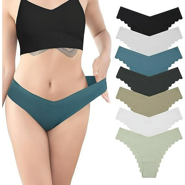 LEVAO Women Seamless Hipster Cheeky Bikini Thong Sexy Stretch V-Waist  Hipster Wavy Sides Invisible Panties 7 Pack