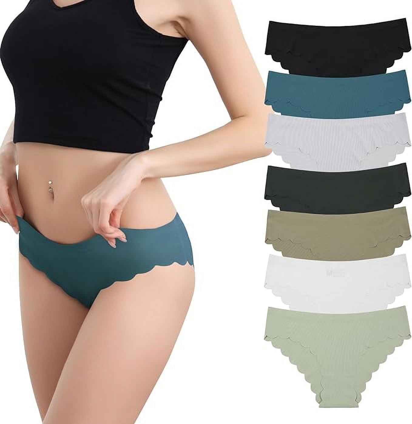 LEVAO Women Seamless Underwear No Show Ice Silk Bikini Breathable  Invisibles Wavy Sides Hipster Panties 7 Pack S-XL
