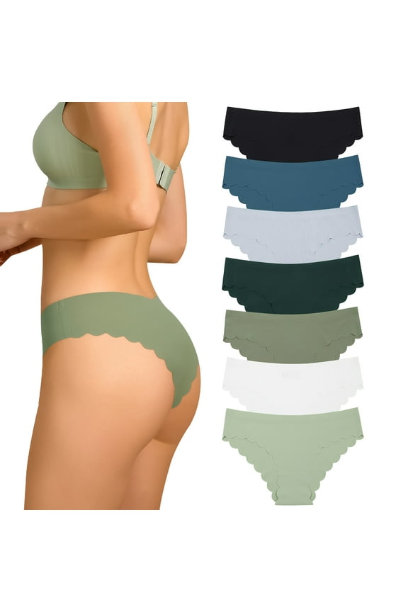 Women Seamless Underwear Ice Silk Bikini No Show Invisibles Panties Wavy Sides Breathable Hipster Panties 7 Pack S-XL