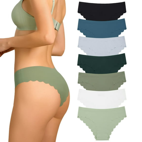 AWAYTR Women Seamless Underwear Ice Silk Bikini No Show Invisibles Panties Wavy Sides Breathable Hipster Panties 7 Pack S-XL
