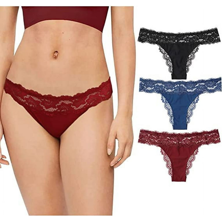 LEVAO Women Thongs Lace Underwear Panties Tangas Sexy Low Waist Panties 3  Pack S-XL