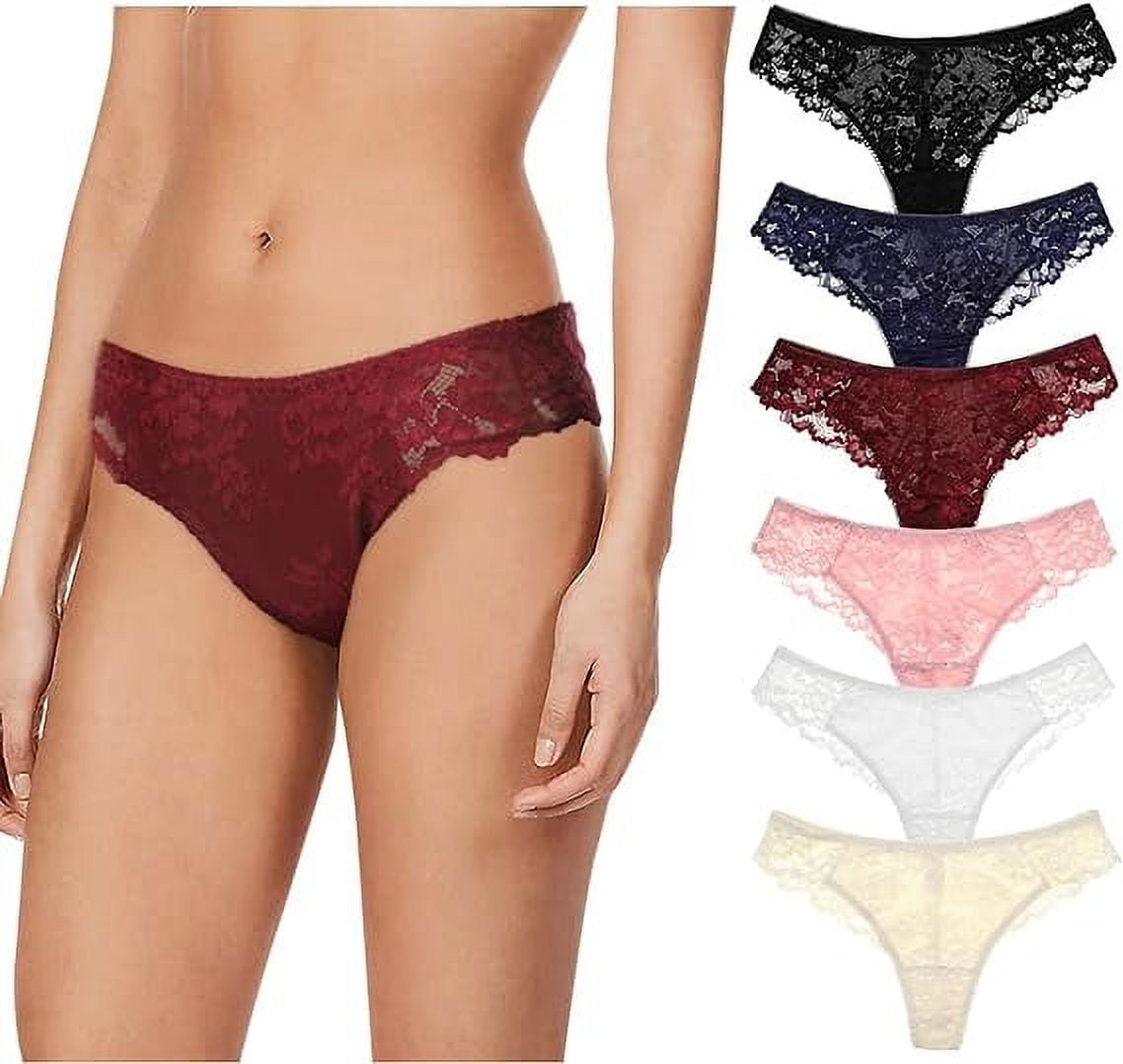 LEVAO Women Thongs Lace Underwear Tangas Sexy Low Waist Panties Bikini 6  Pack S-XL