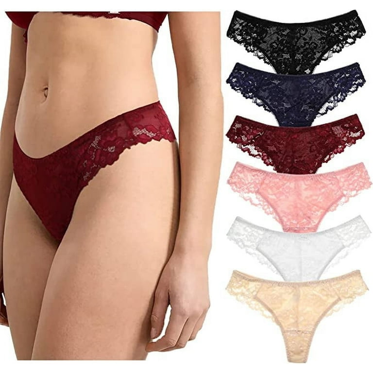 LEVAO Women Thongs Lace Underwear Tangas Sexy Soft Lace Low Waist Bikini  Panties 6 Pack S-XL 