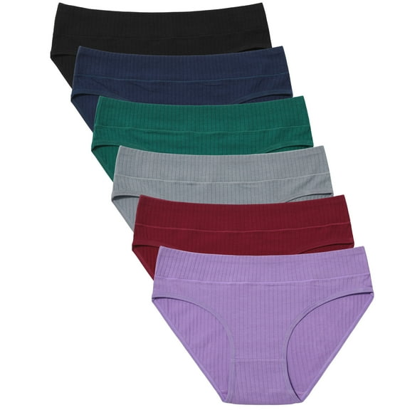 AWAYTR Women Cotton Underwear Cotton Bikini Panties Mid Rise Hipster Plus Size Panties Soft Breathable Briefs 6 Pack S-2XL