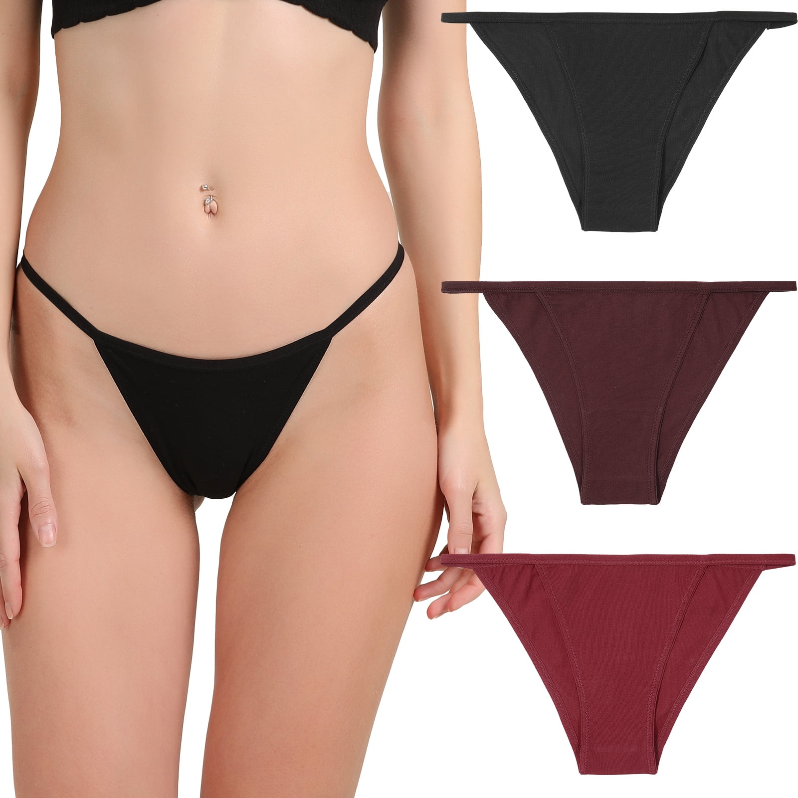 AWAYTR Women Cotton Bikini Underwear Sexy Bikini Panties Plus Size High Cut String Ladies Cheeky