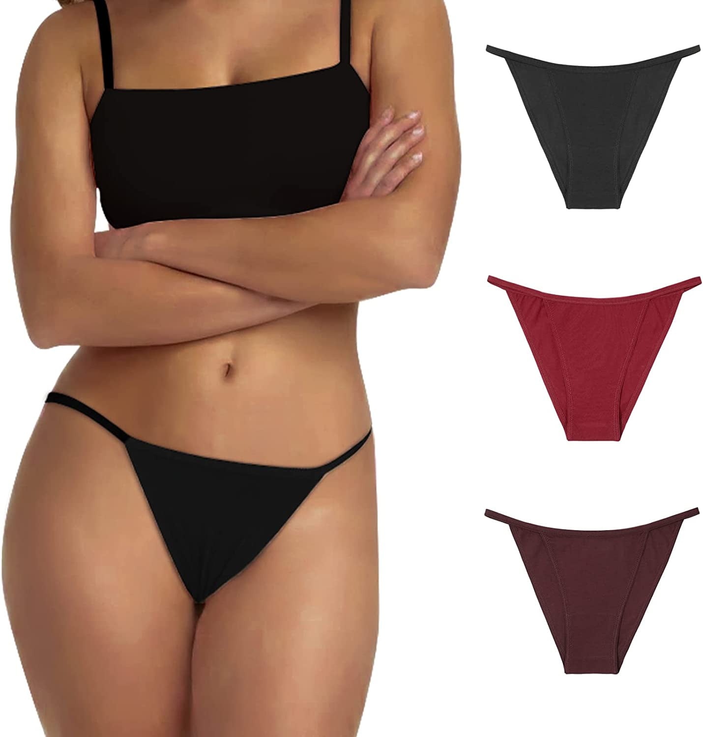 LEVAO Women's Bikini Panties Cotton Underwear Plus Size High Cut String Ladies  Cheeky Underwear 3 pack S-2XL 