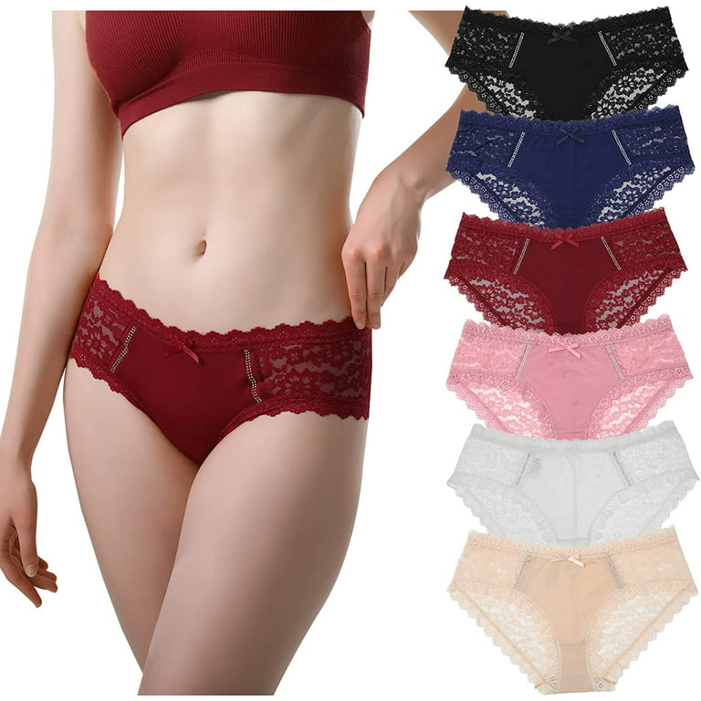 FINETOO 6 Pack Cotton Underwear For Women Cute Low Rise Bikini Rib Cheeky  Panties V-shaped waistband Hipster Lingerie S-XL