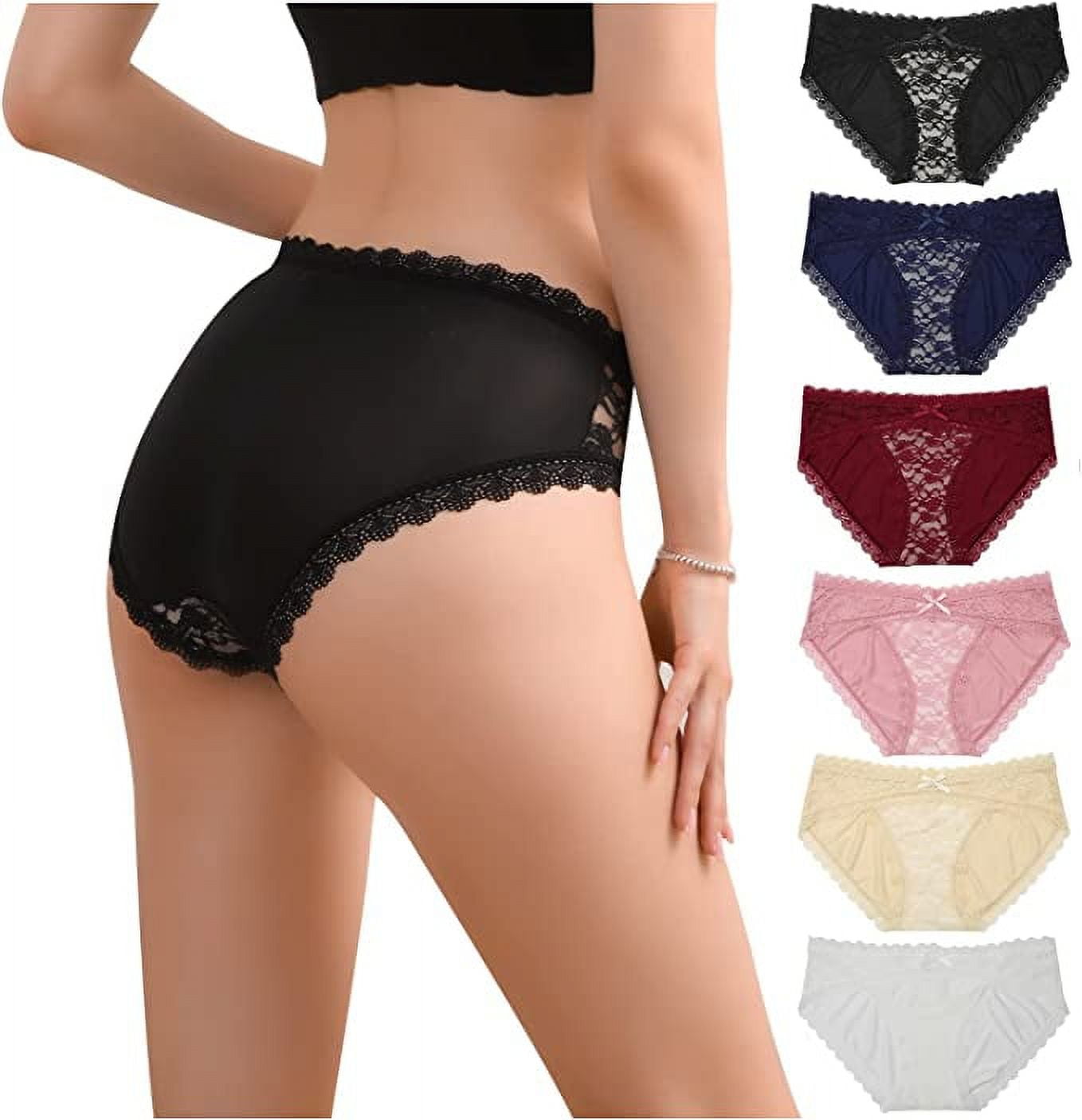 LEVAO Womens Underwear Sexy Lace Panties Stretch Soft Ladies Hipster Briefs  Cheeky Underwear Women Bikini 6 Pack S-XL 