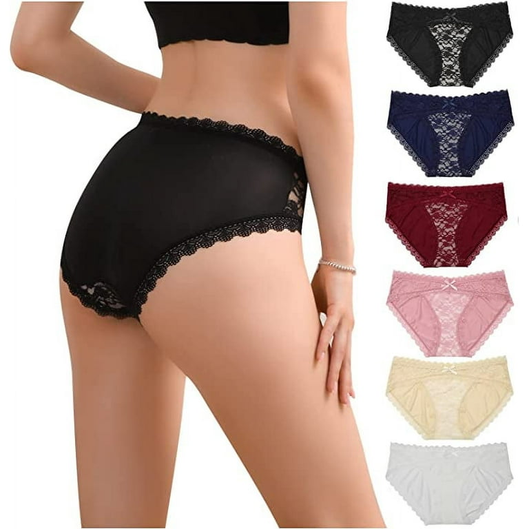 LEVAO Womens Underwear Sexy Lace Panties Stretch Soft Ladies Hipster Briefs  Cheeky Underwear Women Bikini 6 Pack S-XL