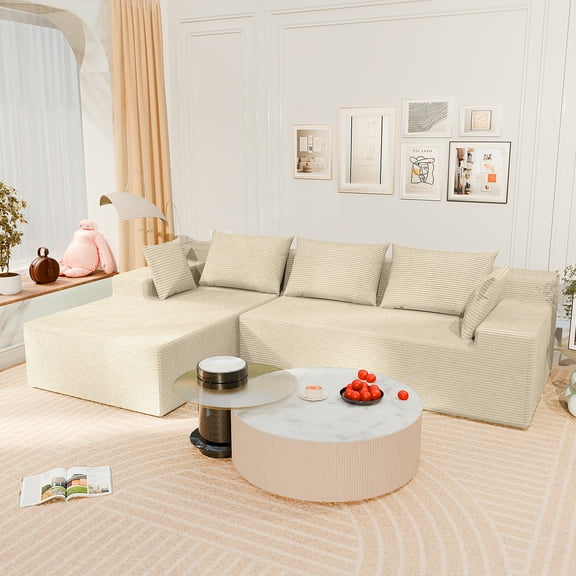LEVELEVE 106" Cloud Sectional Couch - Deep Seat Modern Modular L-Shape Chaise Sofa, No Assembly Required - Upholstered for Living Room/Bedroom(Beige,Left Facing Chaise)