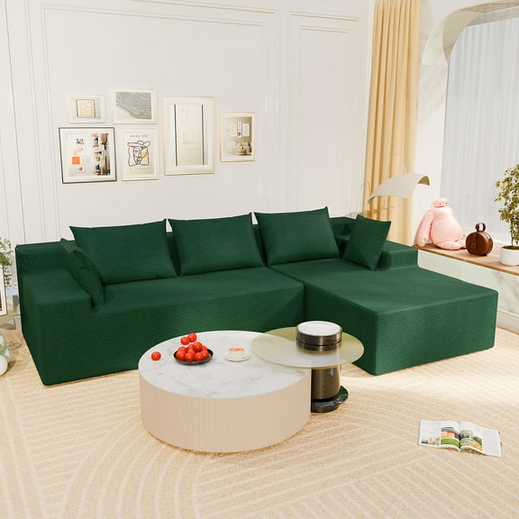 LEVELEVE 106" Cloud Sectional Couch - Deep Seat Modern Modular L-Shape Chaise Sofa, No Assembly Required - Upholstered for Living Room/Bedroom(Green,Right Facing Chaise)